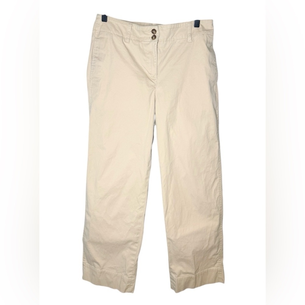 Talbots Women’s Wide Leg Flat Front Preppy Tan Cotton Khakis Pants Sz 4